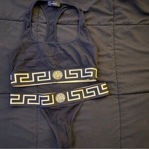 Versace Black and Gold Sports Bra and Brief Set